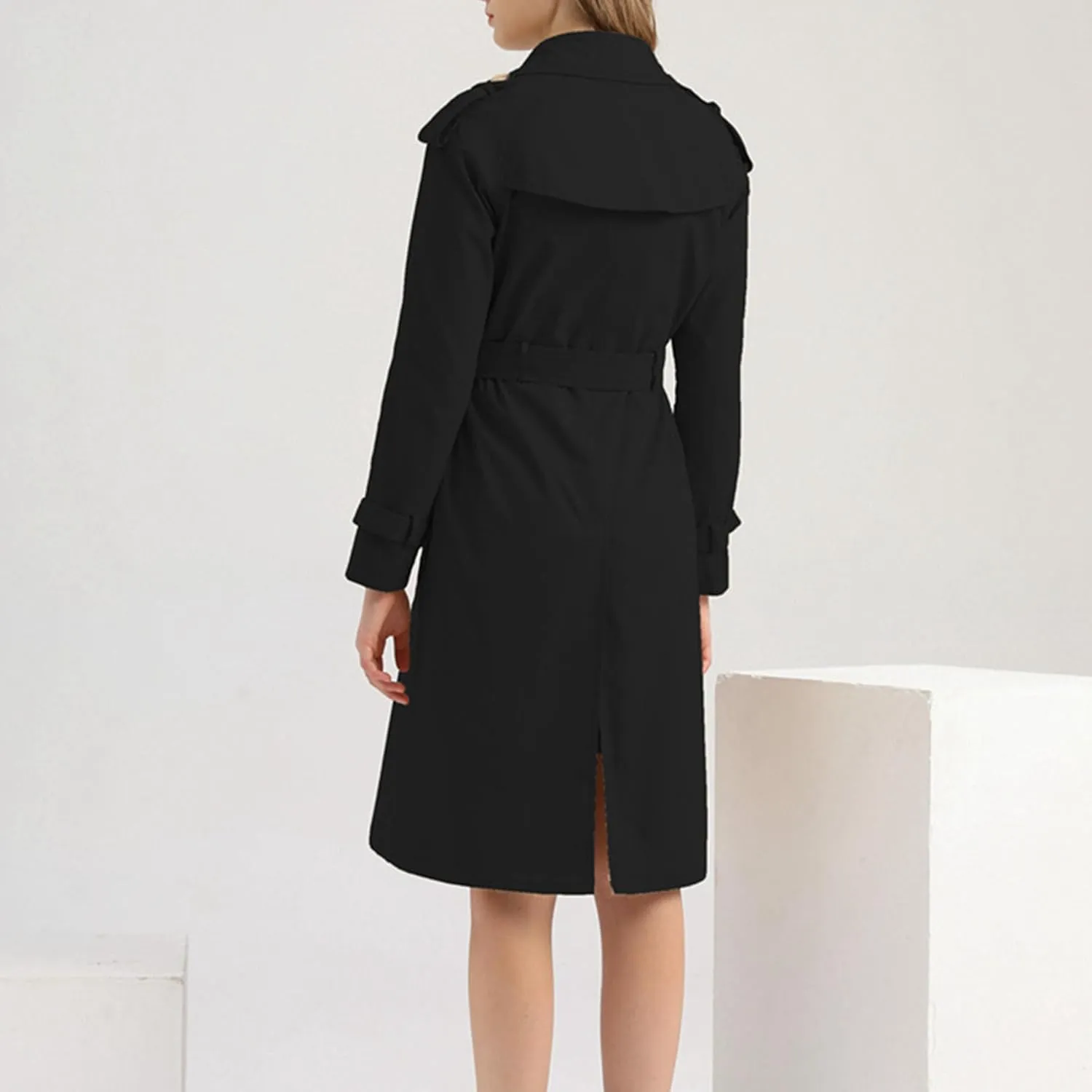 Women's Double Breasted Long Trench Coat Fashion Classic Lapel Slim Windbreaker Overcoat Long Jackets with Belt
