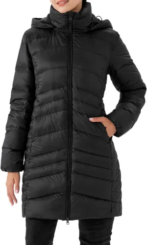 Women's Down Jacket Heavyweight Puffer Water-Resistant Coat with Detachable Hood Black L