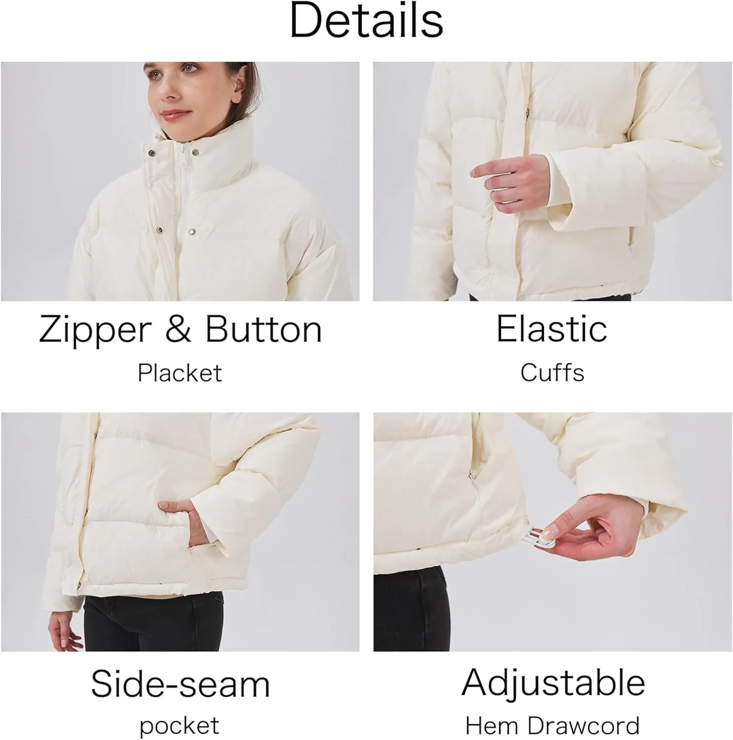 Women's Down Jacket Lightweight Water-Resistant Down Coat with Stand Collar for Winter