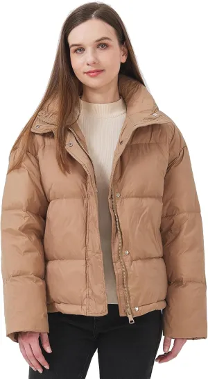 Women's Down Jacket Lightweight Water-Resistant Down Coat with Stand Collar for Winter
