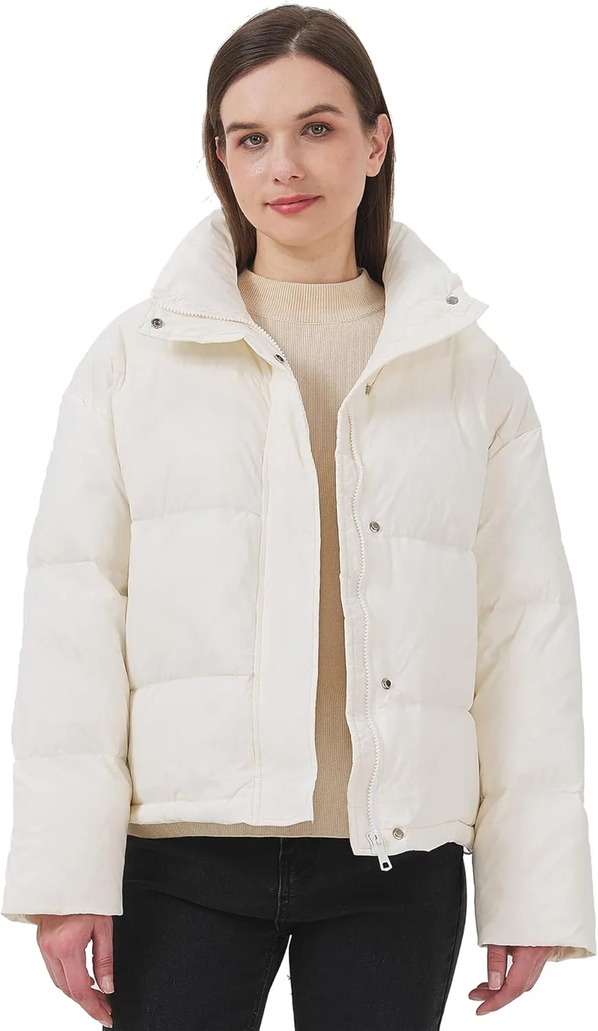 Women's Down Jacket Lightweight Water-Resistant Down Coat with Stand Collar for Winter