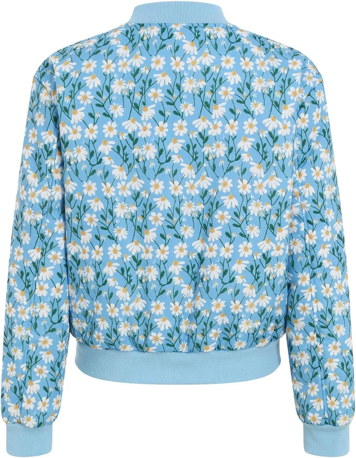 Women's Embroidered Daisy Cropped Bomberr Jacket Long Sleeve Zipper Down Cotton Padded Coat Outerwear Fall Winter