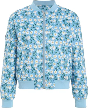 Women's Embroidered Daisy Cropped Bomberr Jacket Long Sleeve Zipper Down Cotton Padded Coat Outerwear Fall Winter