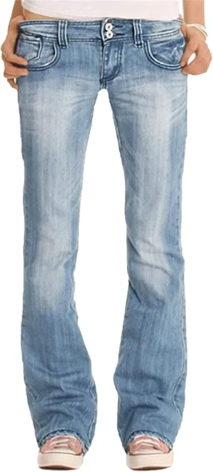 Women's Embroidered Slim Fit Jeans Retro Work Casual Denim Trousers Stretch Classic Bootcut Straight Jeans