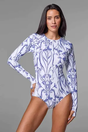 Women's Escalante Long Sleeve Swimsuit | White Iris Dusk