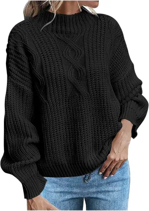 Women's Fall Winter Oversized Pullover Sweaters Casual Crewneck Long Sleeve Loose Fit Chunky Cable Knit Jumper Tops