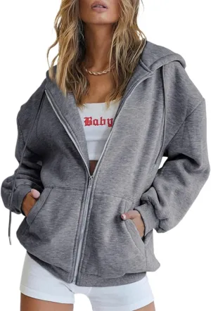 Womens Fashion Jackets Oversized Casual Sweaters Womens Zipper Hoodies Fall Long Sleeve Sweatshirts