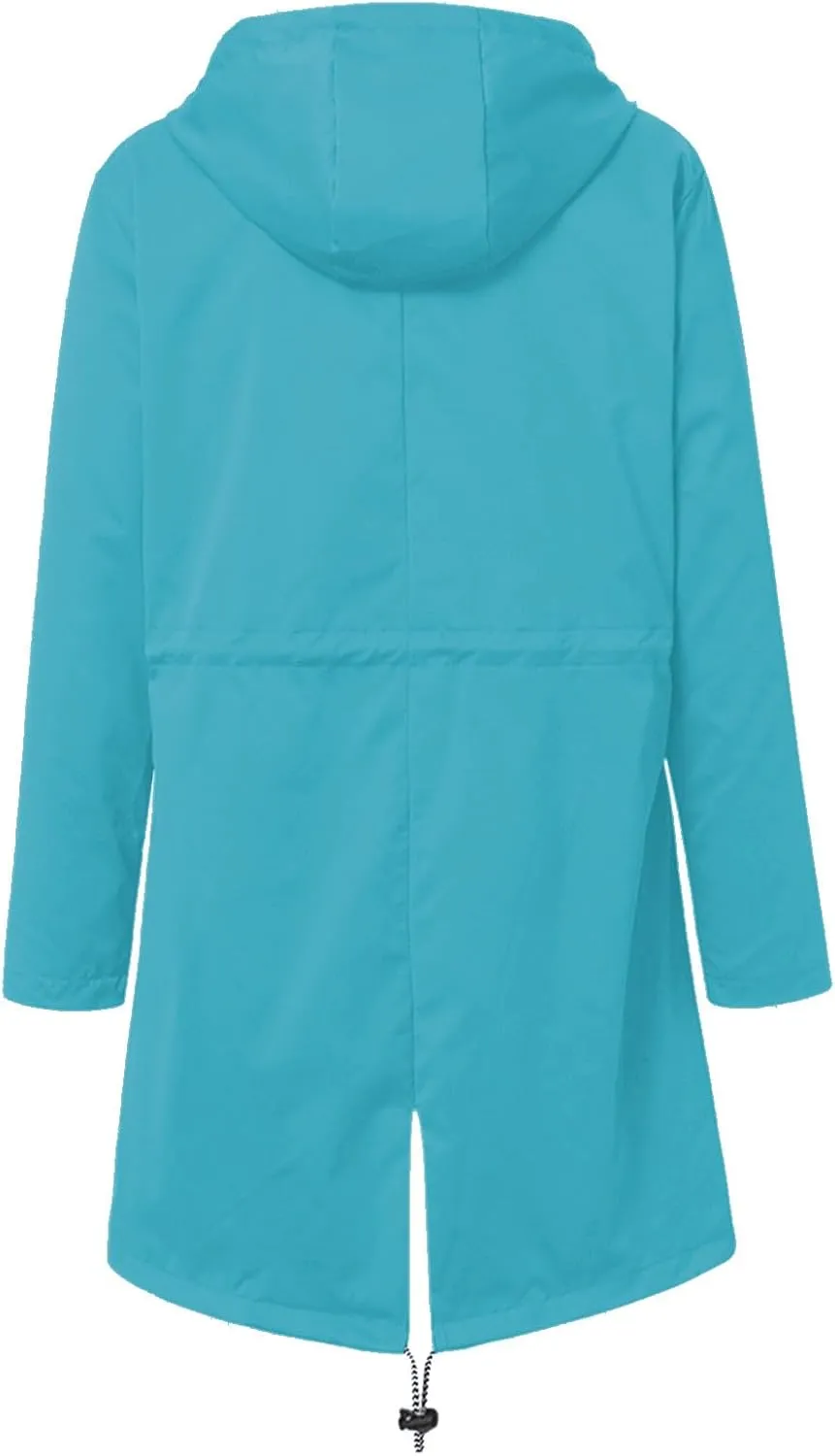 Womens Fashion Solid Zipper Rain Jacket Long Sleeve Hooded Waterproof Rain Coat Warm Comfy Soft Windbreaker with Pocket