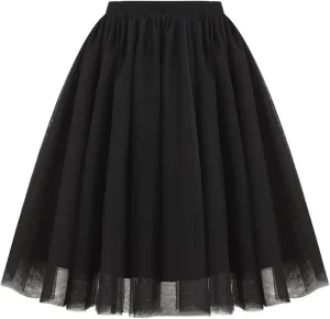 Women's High Waist Pleated Mesh Skirt Mid Length Large Size A Line Skirt