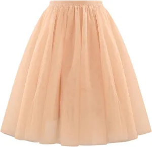 Women's High Waist Pleated Mesh Skirt Mid Length Large Size A Line Skirt