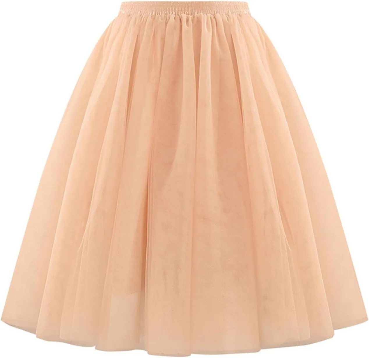 Women's High Waist Pleated Mesh Skirt Mid Length Large Size A Line Skirt