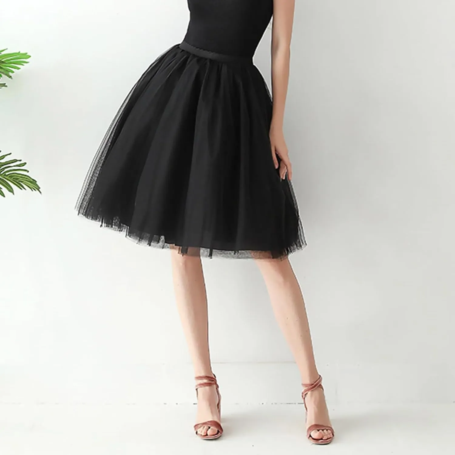 Women's High Waist Pleated Mesh Skirt Mid Length Large Size A Line Skirt