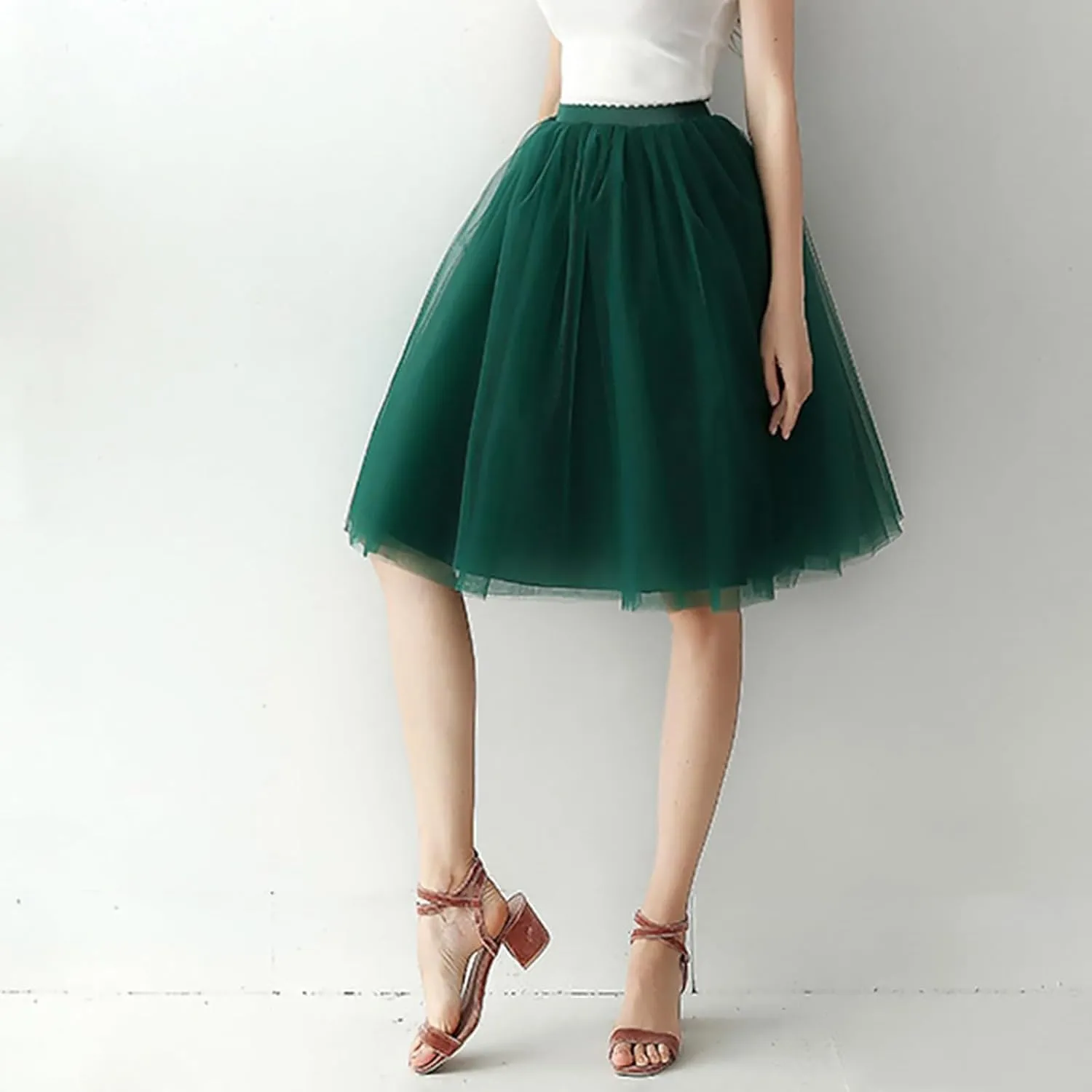 Women's High Waist Pleated Mesh Skirt Mid Length Large Size A Line Skirt