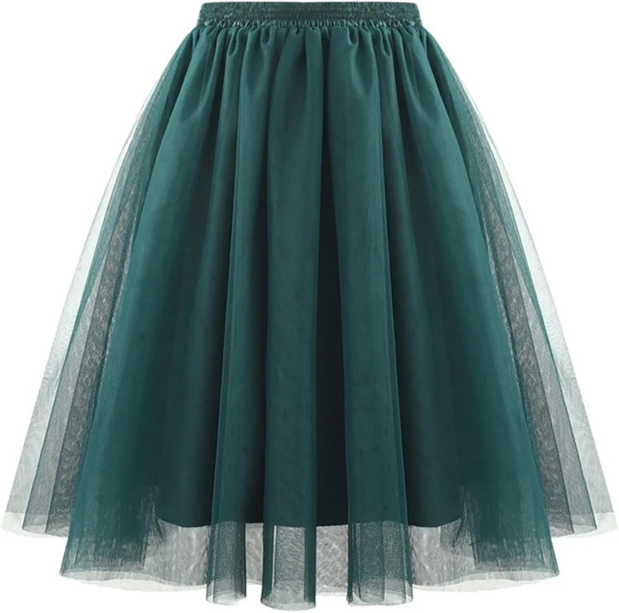 Women's High Waist Pleated Mesh Skirt Mid Length Large Size A Line Skirt