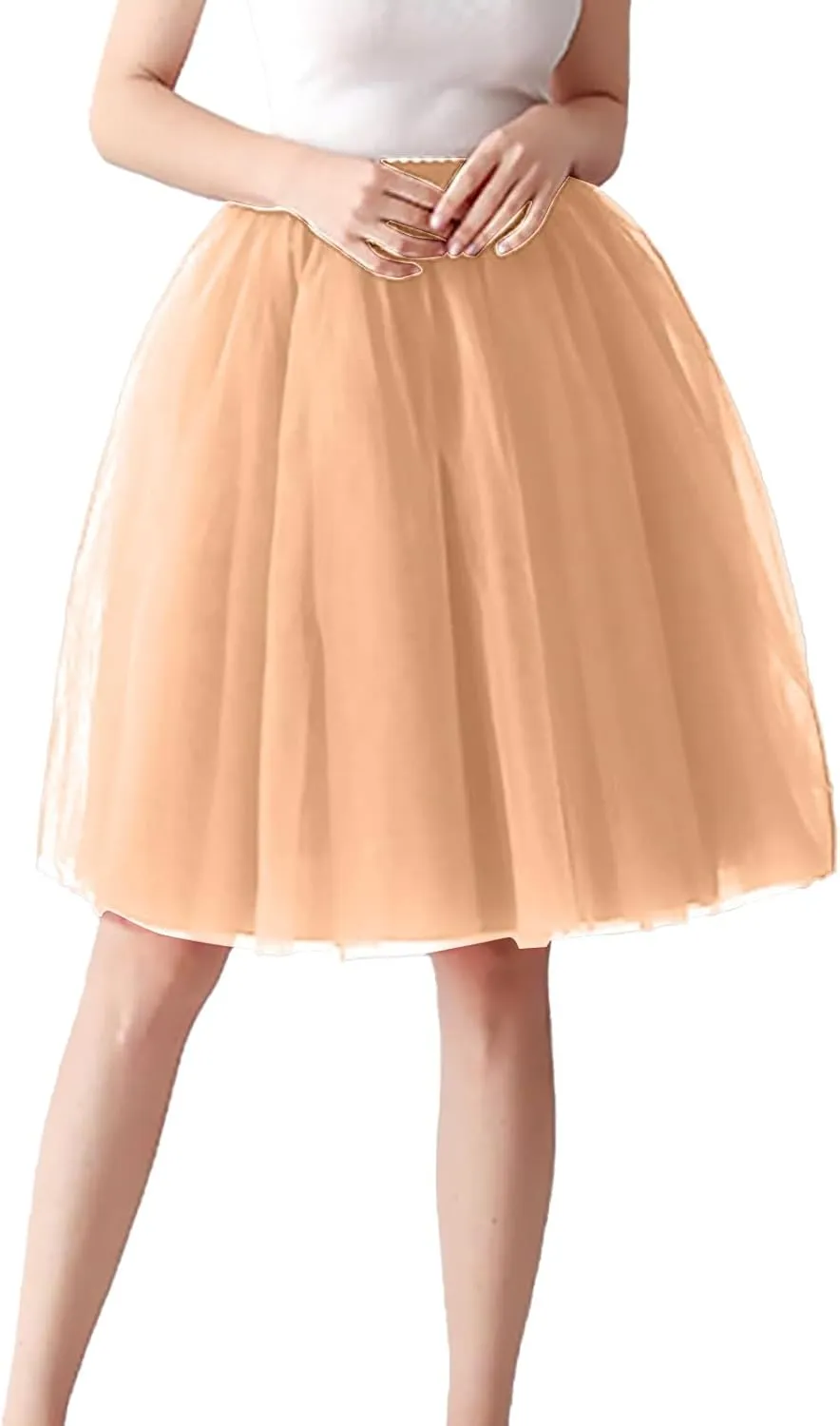 Women's High Waist Pleated Mesh Skirt Mid Length Large Size A Line Skirt