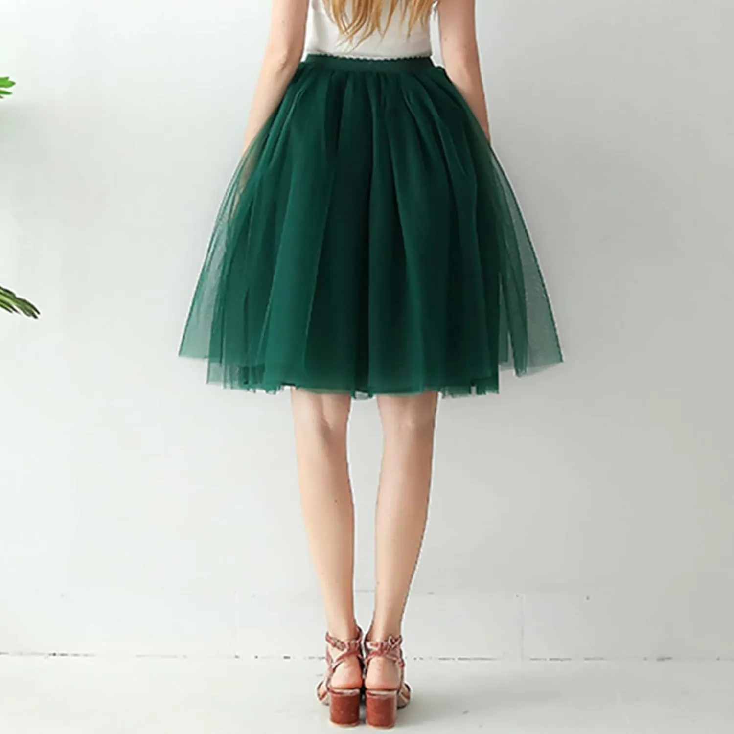 Women's High Waist Pleated Mesh Skirt Mid Length Large Size A Line Skirt