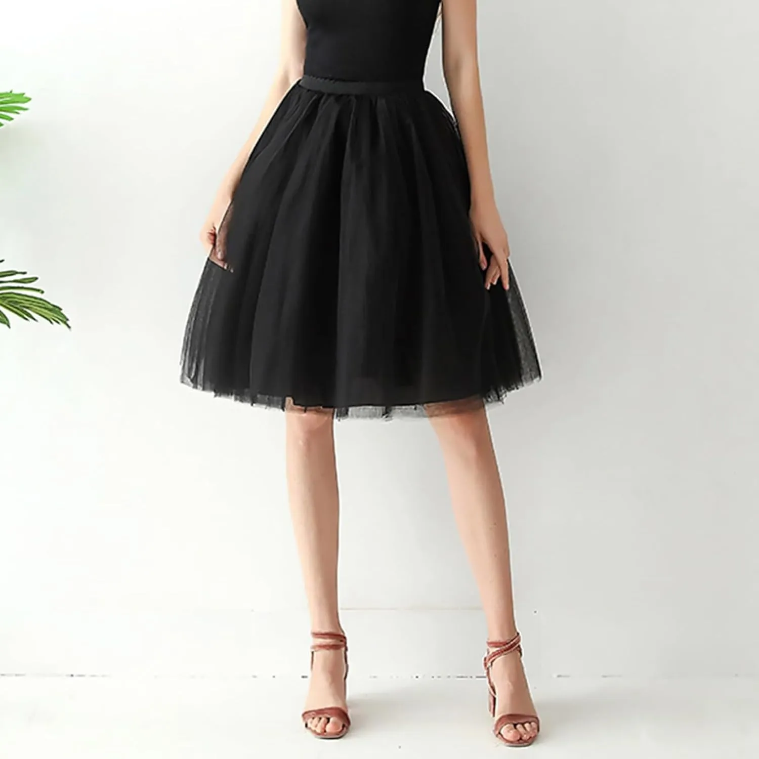 Women's High Waist Pleated Mesh Skirt Mid Length Large Size A Line Skirt