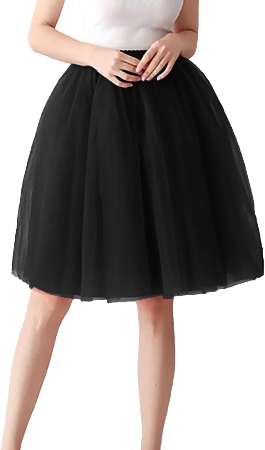 Women's High Waist Pleated Mesh Skirt Mid Length Large Size A Line Skirt
