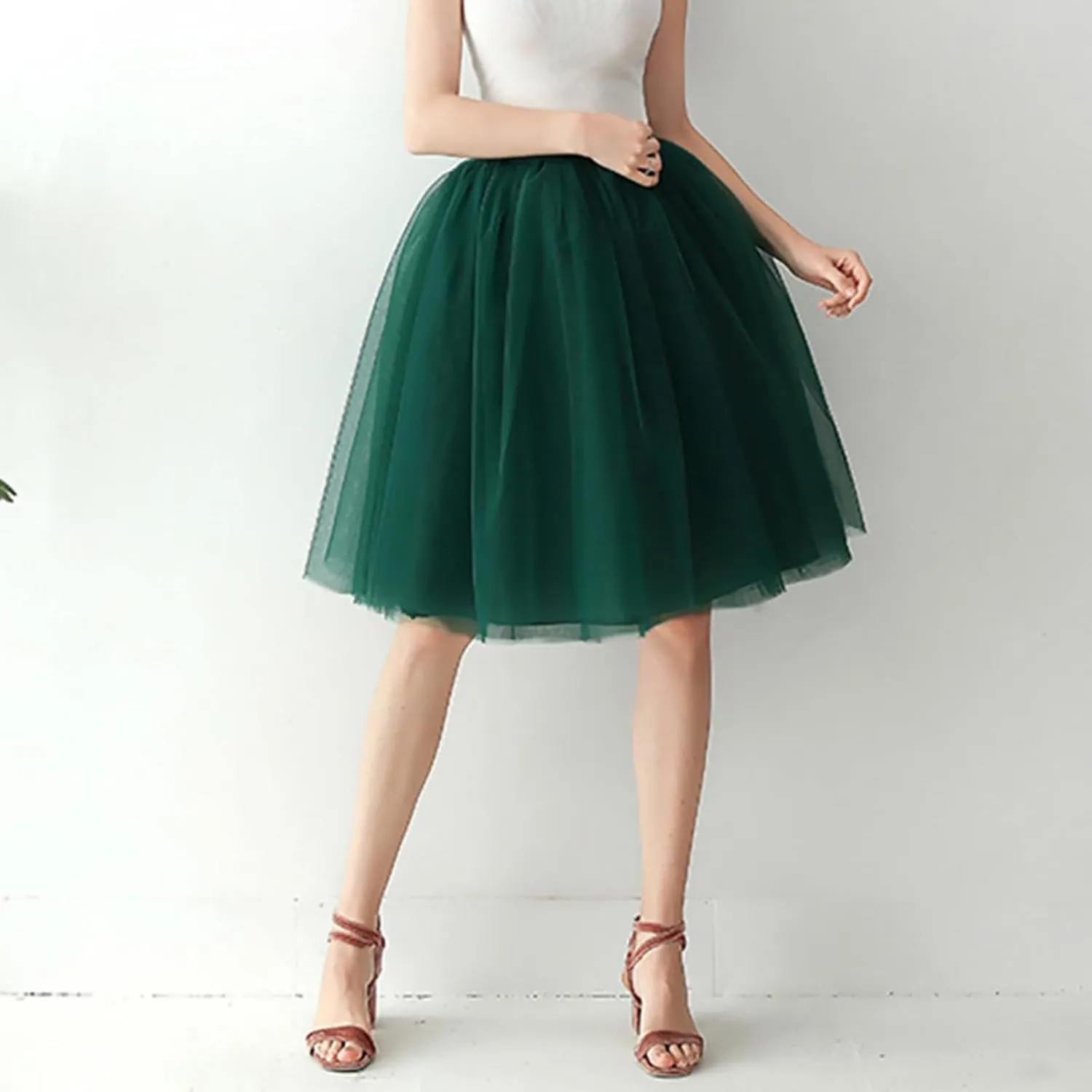 Women's High Waist Pleated Mesh Skirt Mid Length Large Size A Line Skirt