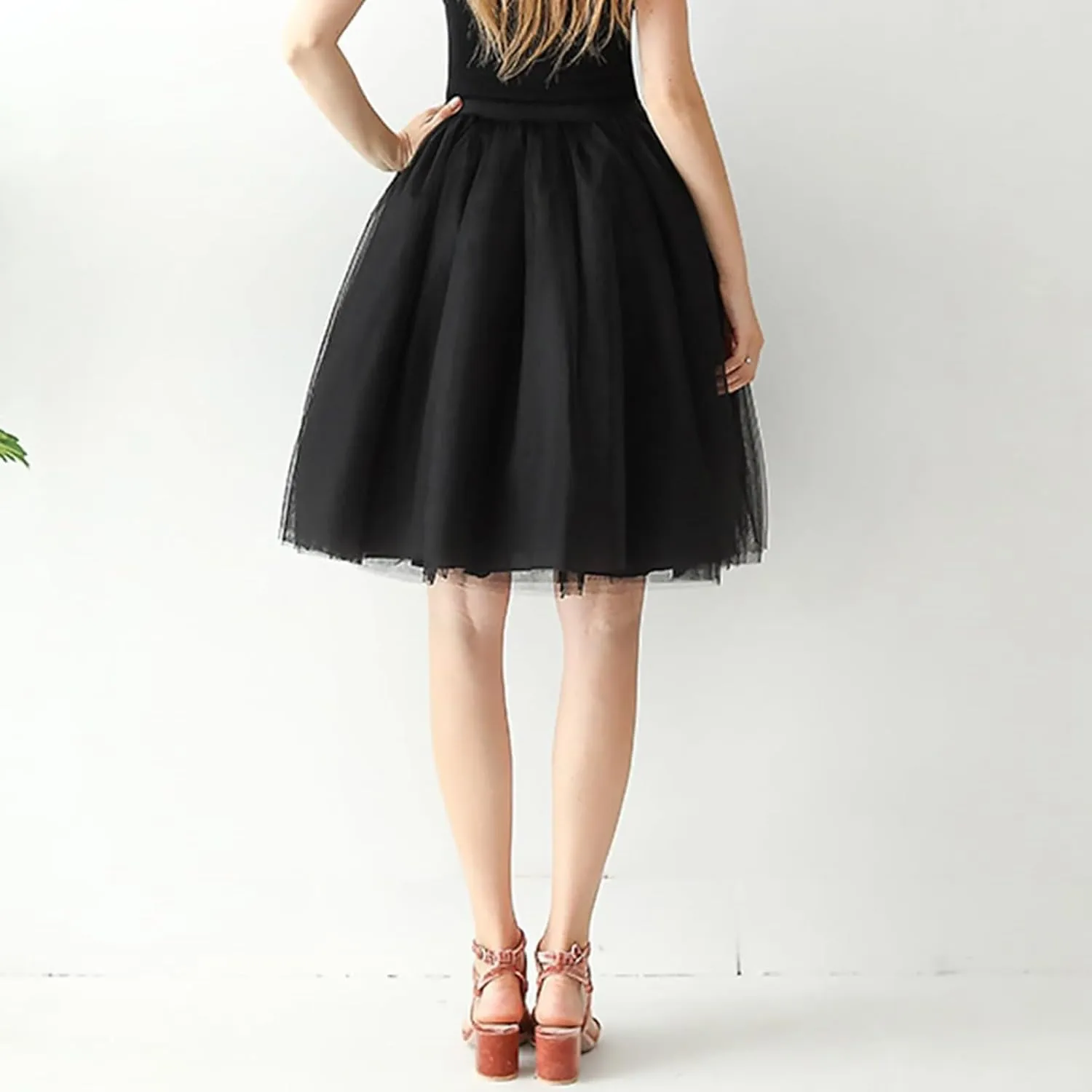 Women's High Waist Pleated Mesh Skirt Mid Length Large Size A Line Skirt