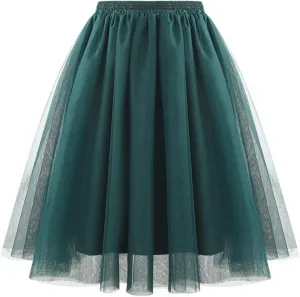 Women's High Waist Pleated Mesh Skirt Mid Length Large Size A Line Skirt