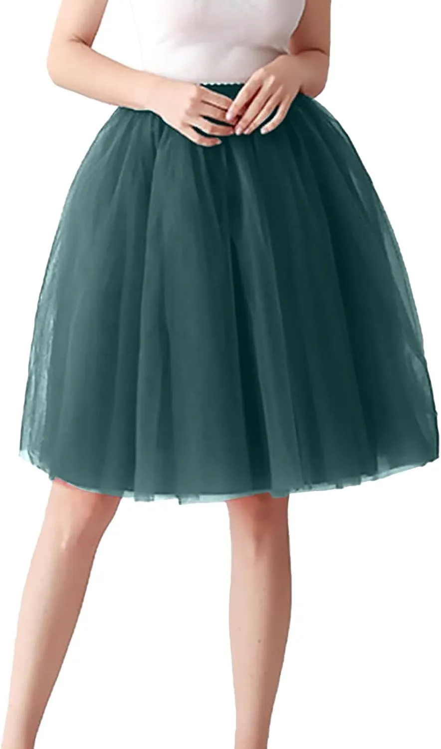 Women's High Waist Pleated Mesh Skirt Mid Length Large Size A Line Skirt