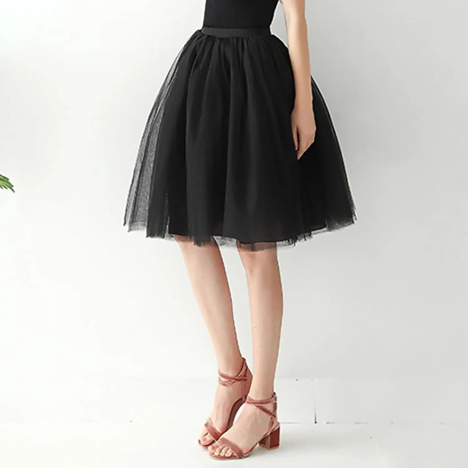 Women's High Waist Pleated Mesh Skirt Mid Length Large Size A Line Skirt