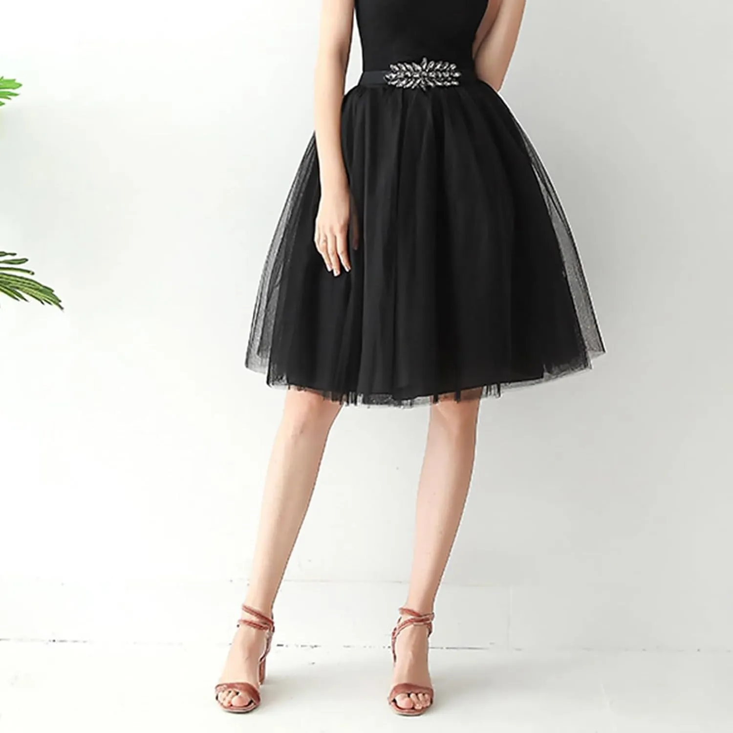 Women's High Waist Pleated Mesh Skirt Mid Length Large Size A Line Skirt