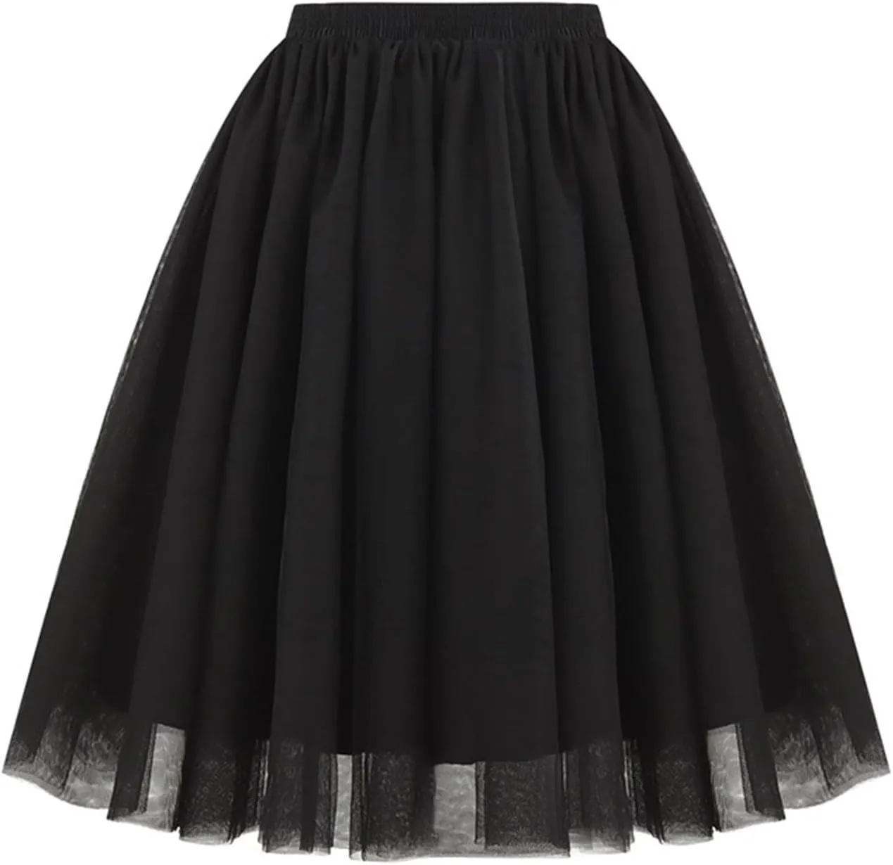 Women's High Waist Pleated Mesh Skirt Mid Length Large Size A Line Skirt