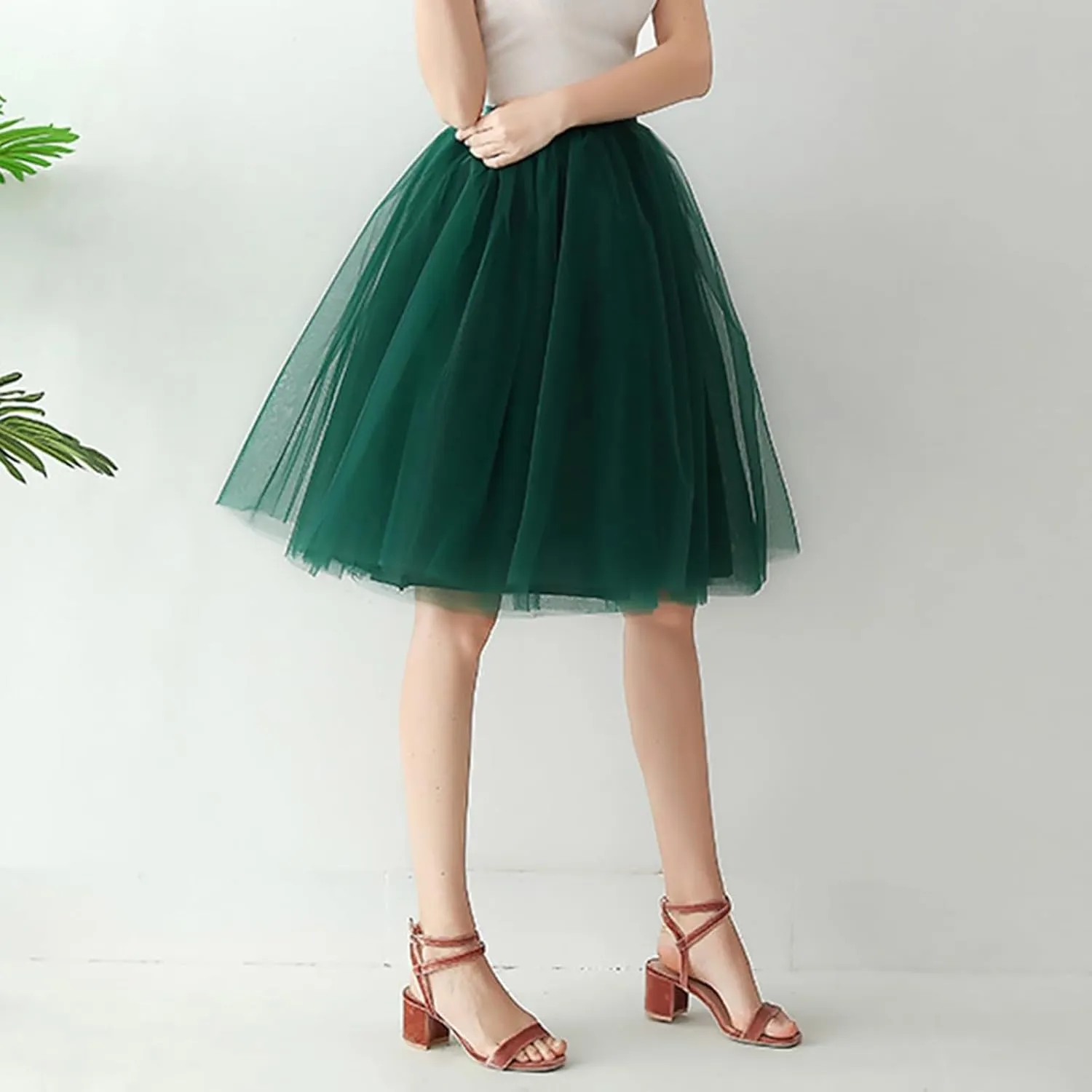 Women's High Waist Pleated Mesh Skirt Mid Length Large Size A Line Skirt