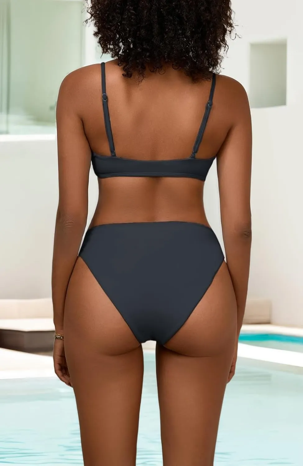 Women's High Waisted Bikini Sets Sexy V Neck Push Up Triangle Swimsuits 2 Piece High Cut Bathing Suits