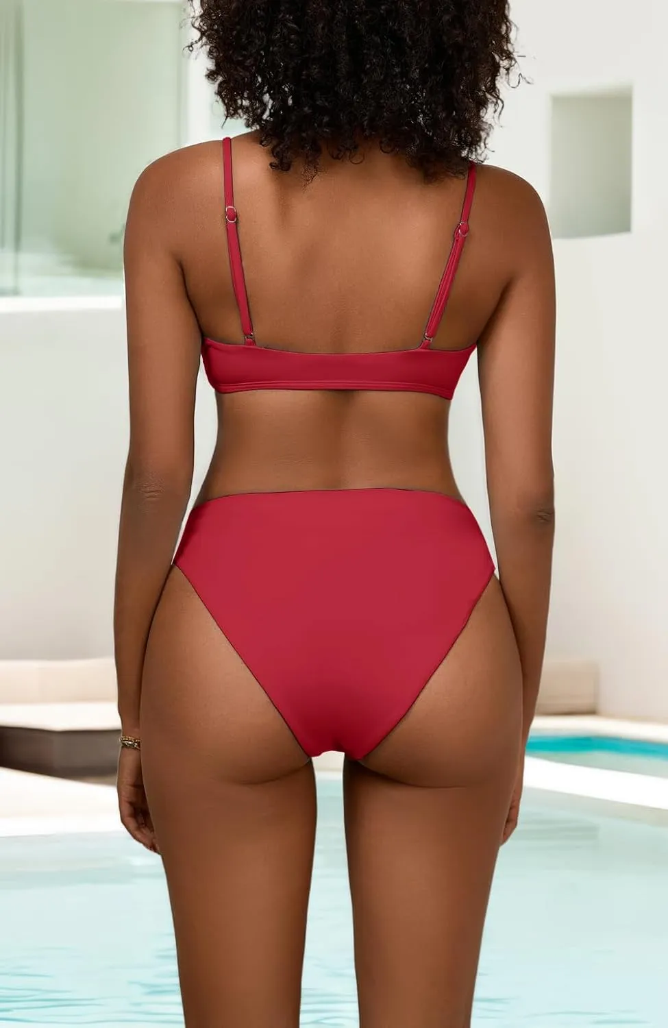 Women's High Waisted Bikini Sets Sexy V Neck Push Up Triangle Swimsuits 2 Piece High Cut Bathing Suits