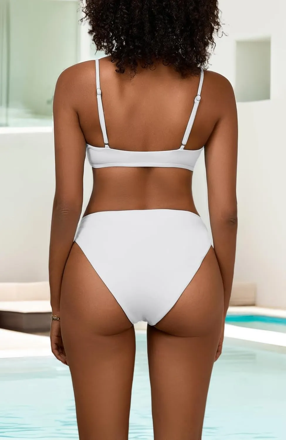 Women's High Waisted Bikini Sets Sexy V Neck Push Up Triangle Swimsuits 2 Piece High Cut Bathing Suits