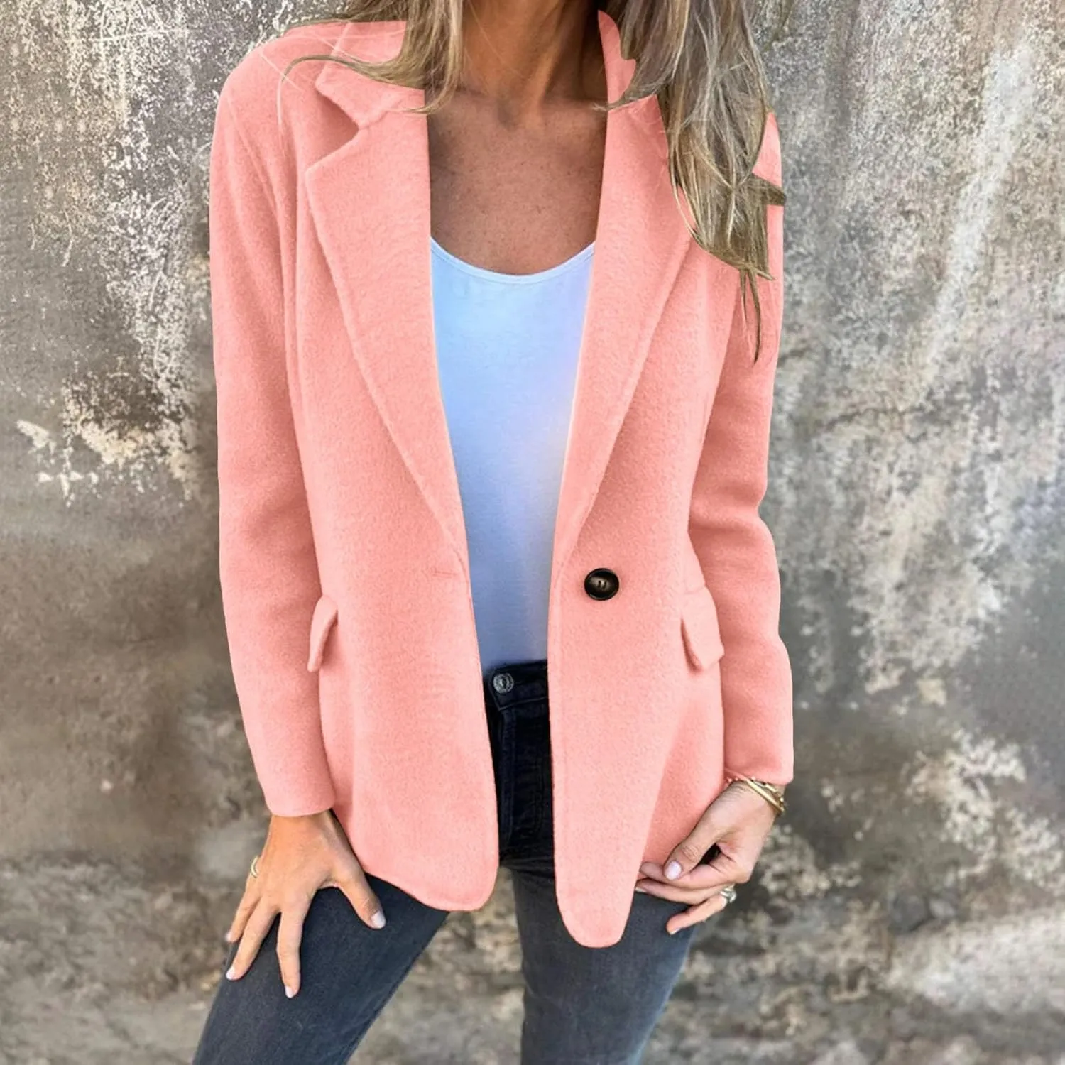Womens Jackets Casual Single Breasted Hooded Jacket Lapel Neck Long Sleeve Solid Color Trench Coat for Women 2024