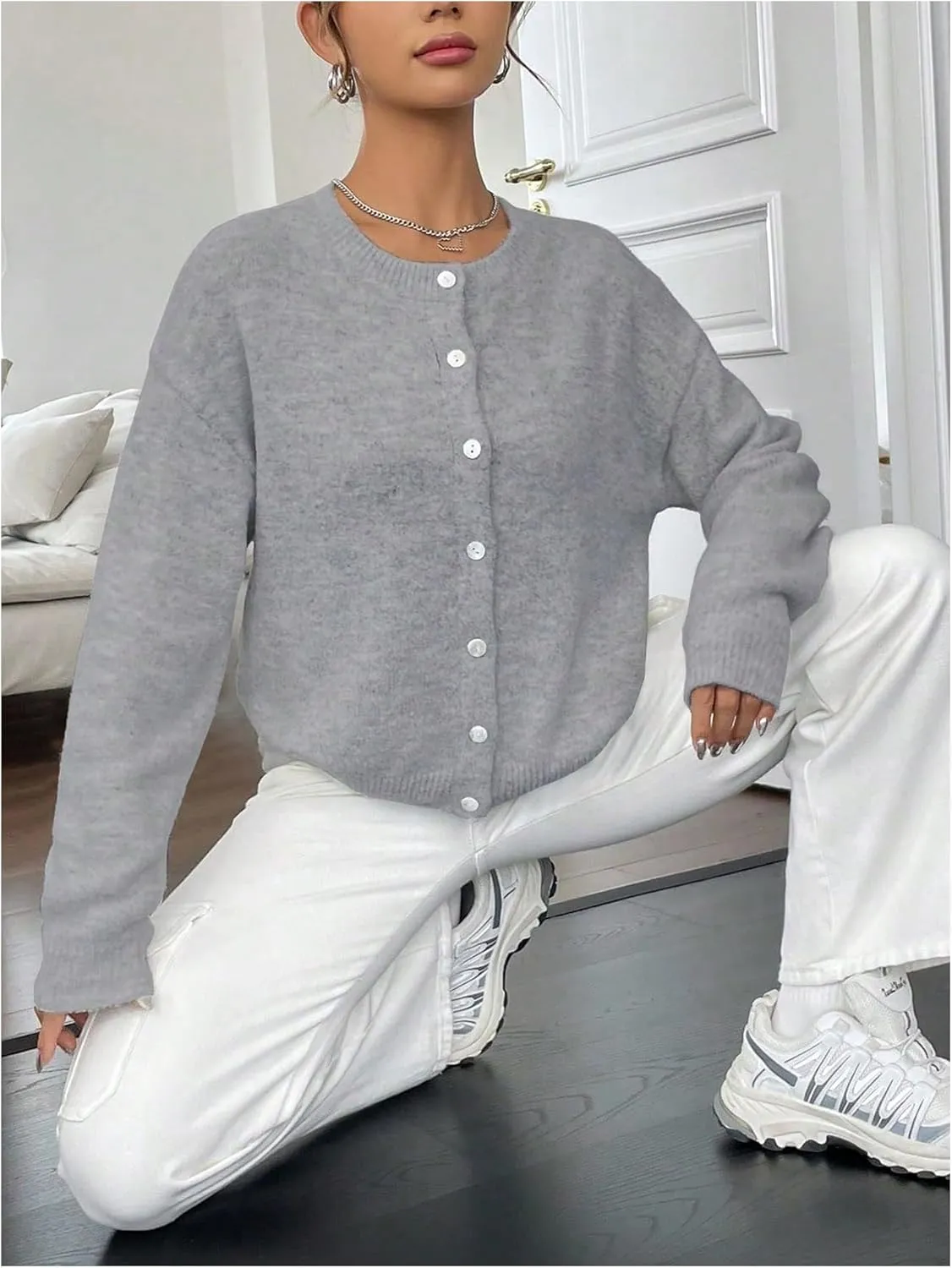 Women's Knit Cardigans Long Sleeve Button Dwon Lightweight Cardigan Sweaters Trendy Fall Outfits