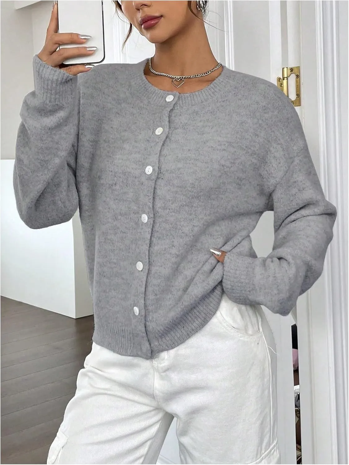 Women's Knit Cardigans Long Sleeve Button Dwon Lightweight Cardigan Sweaters Trendy Fall Outfits