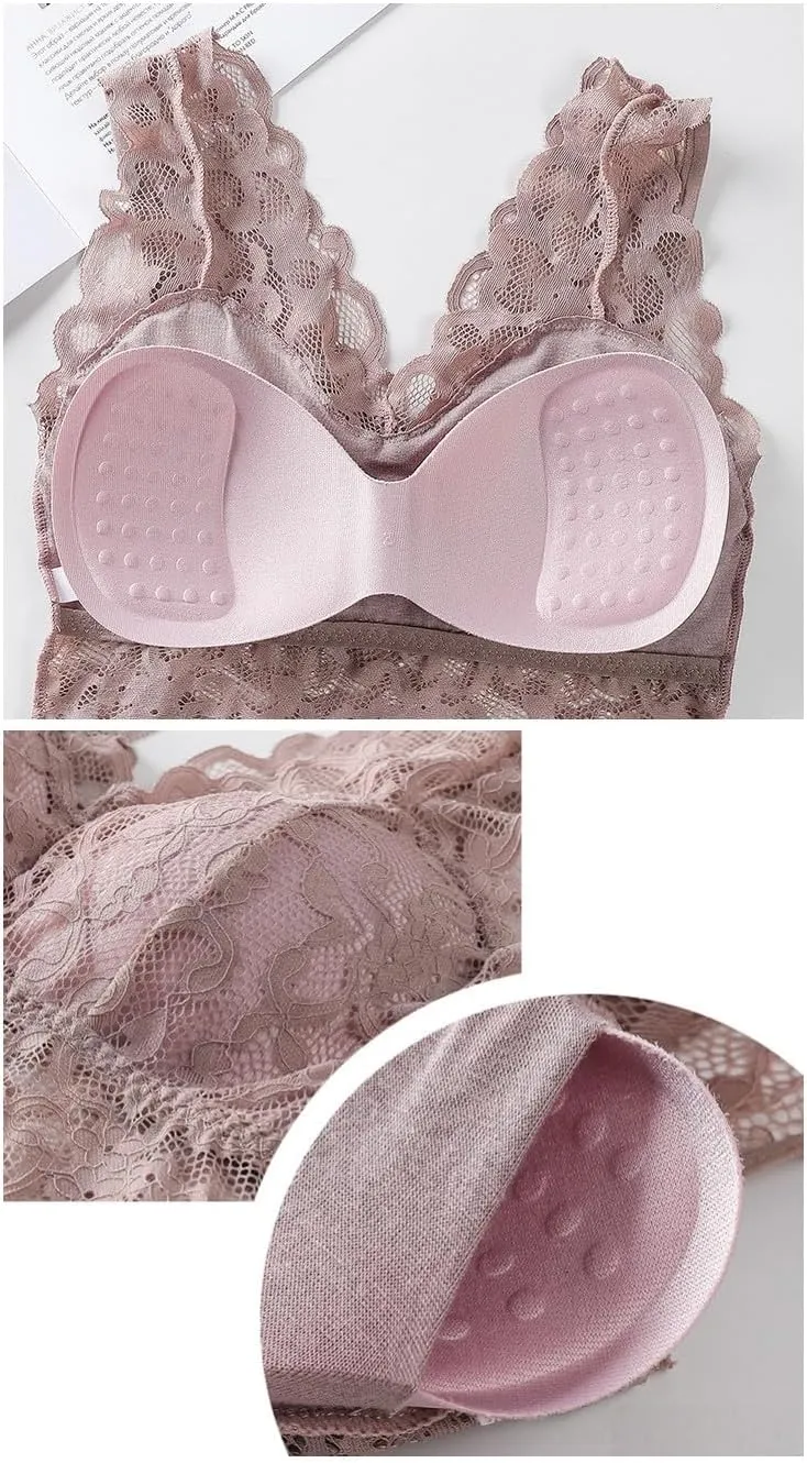Womens Lace Built-in Bra Padded Camisole Undershirt Wide Straps Tank Tops