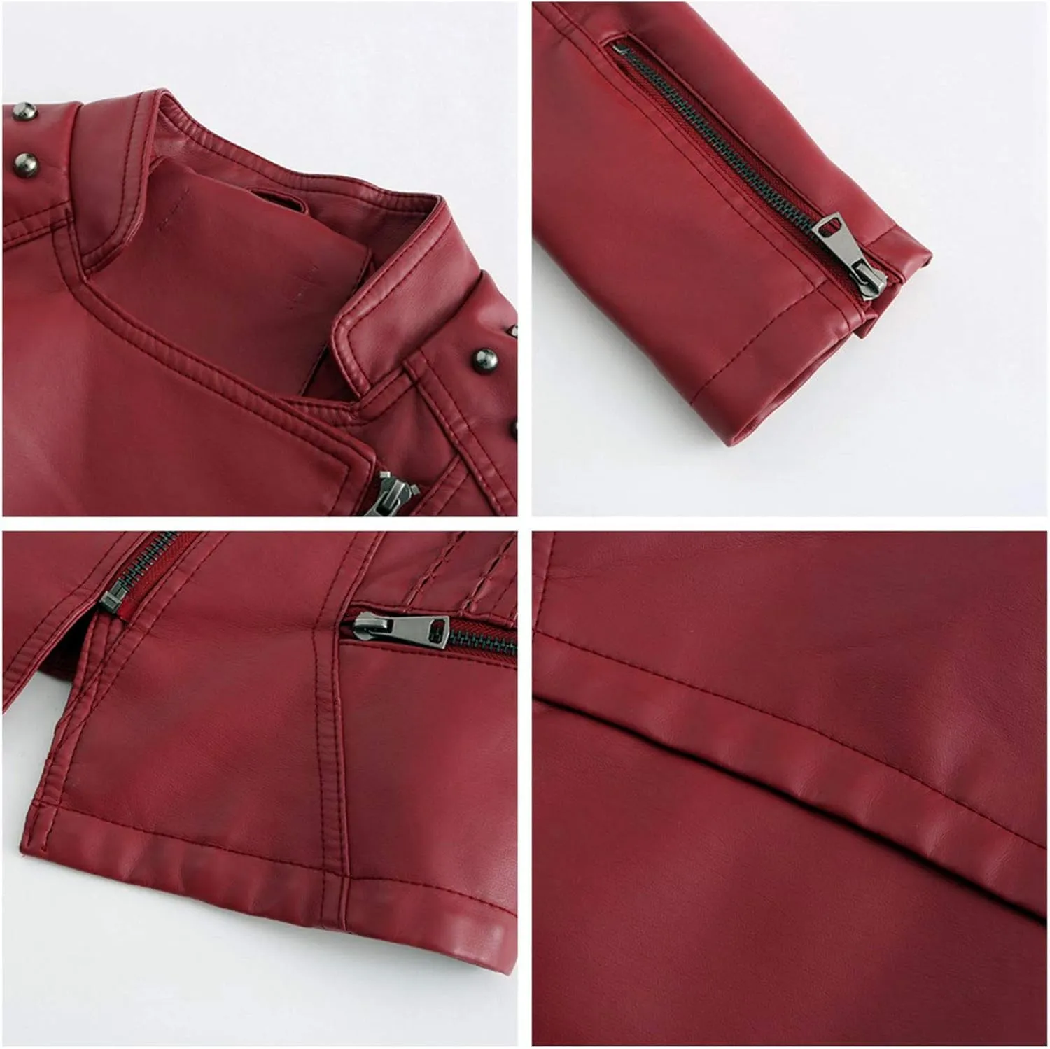 Womens Ladies PU Leather Slim Fit Rivet Punk Motorcycle Biker Jacket Coat