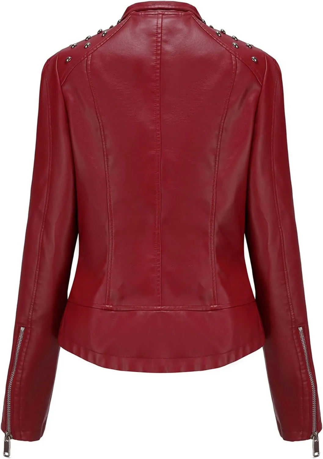 Womens Ladies PU Leather Slim Fit Rivet Punk Motorcycle Biker Jacket Coat