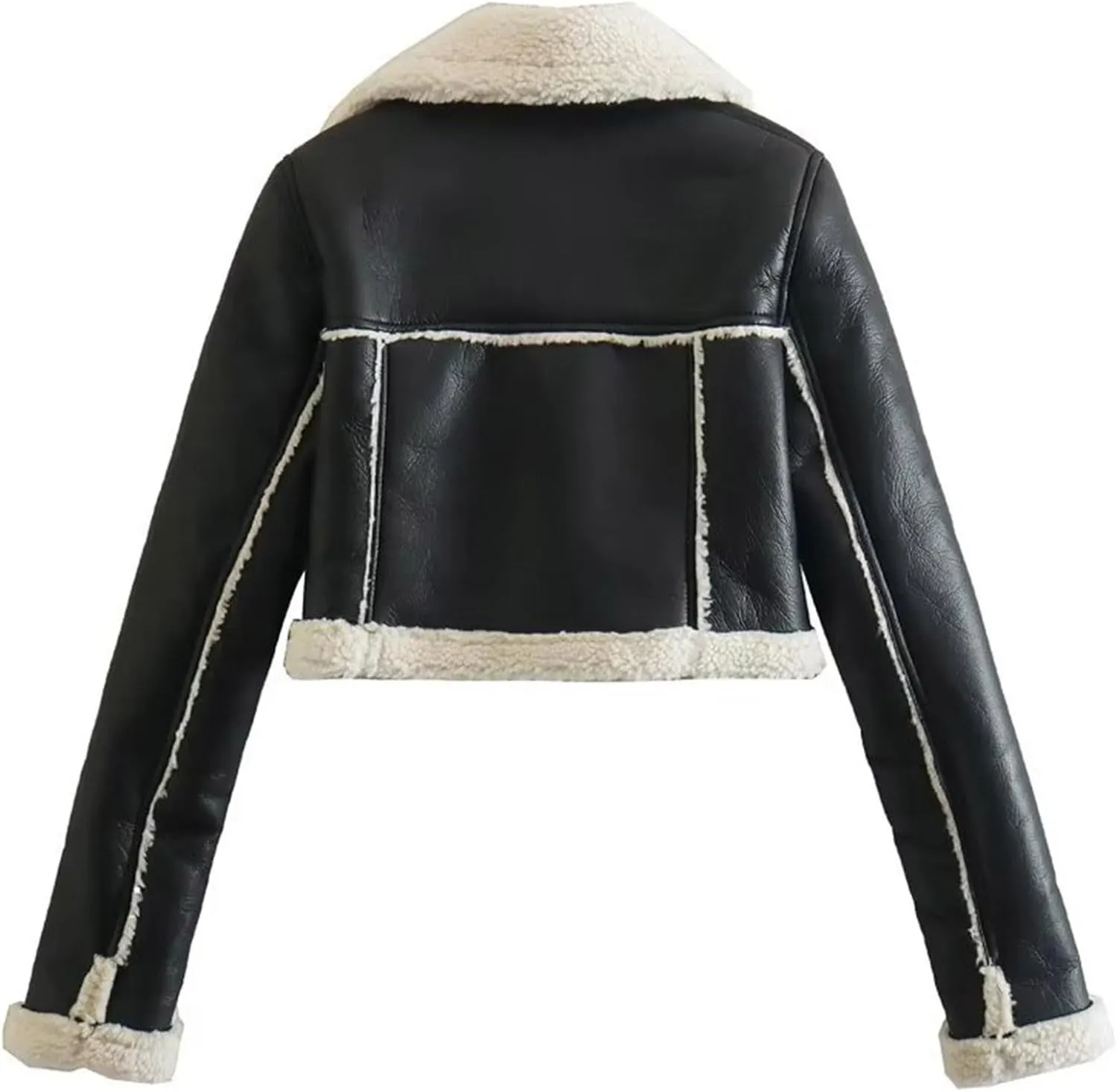 Women's Lamb Sherpa Lined Jacket Sexy Cropped Sweater Coats Winter Short Coat Fake Leather Motorcycle Style