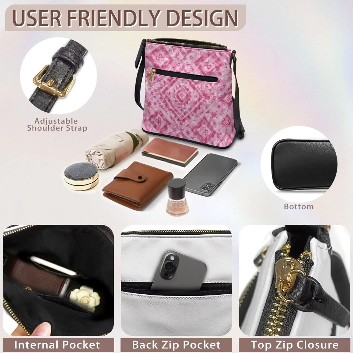 Women's Leather Shoulder Bag Soft Ladies Crossbody Bags with Multiple Pockets Fashion Handbags Zip Sling Purses