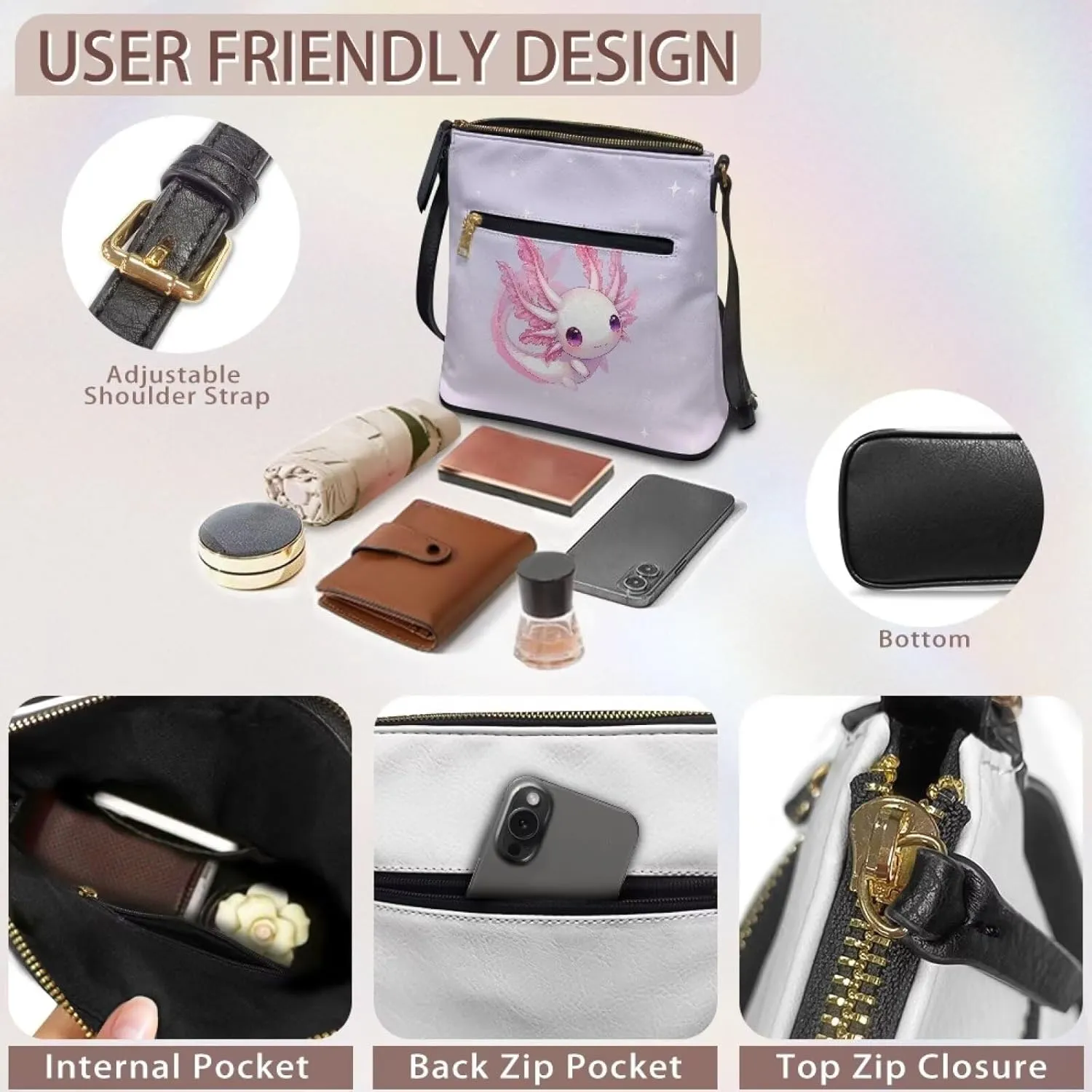 Women's Leather Shoulder Bag Soft Ladies Crossbody Bags with Multiple Pockets Fashion Handbags Zip Sling Purses