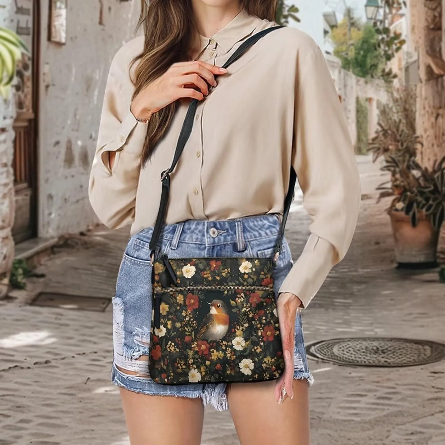Women's Leather Shoulder Bag Soft Ladies Crossbody Bags with Multiple Pockets Fashion Handbags Zip Sling Purses