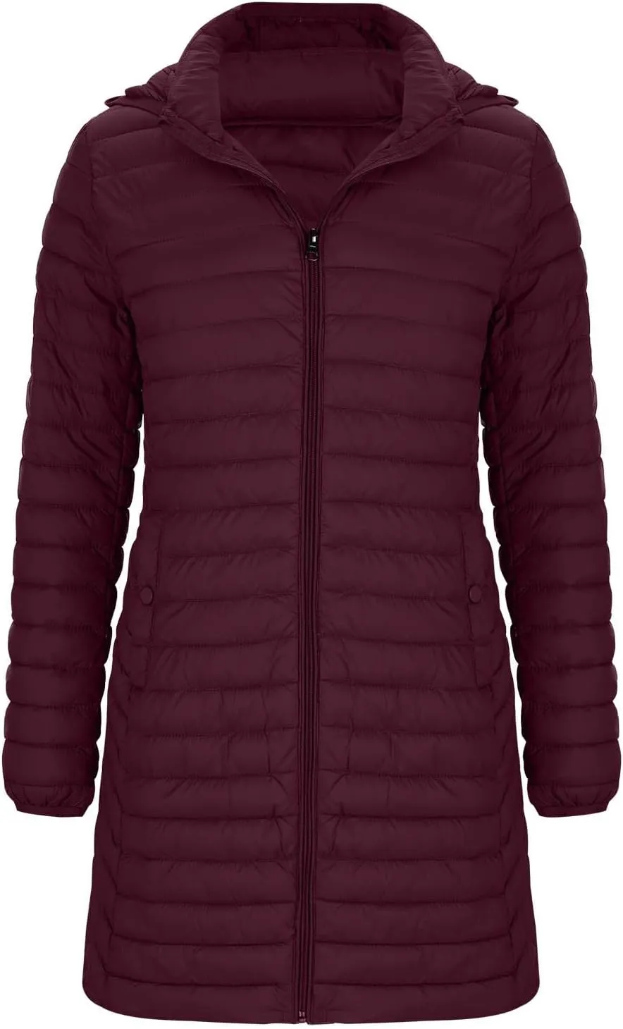 Women's Lightweight Puffer Jackets Winter Warm Long Sleeve Zip Quilted Padded Jacket Plus Size Down Jackets With Hood