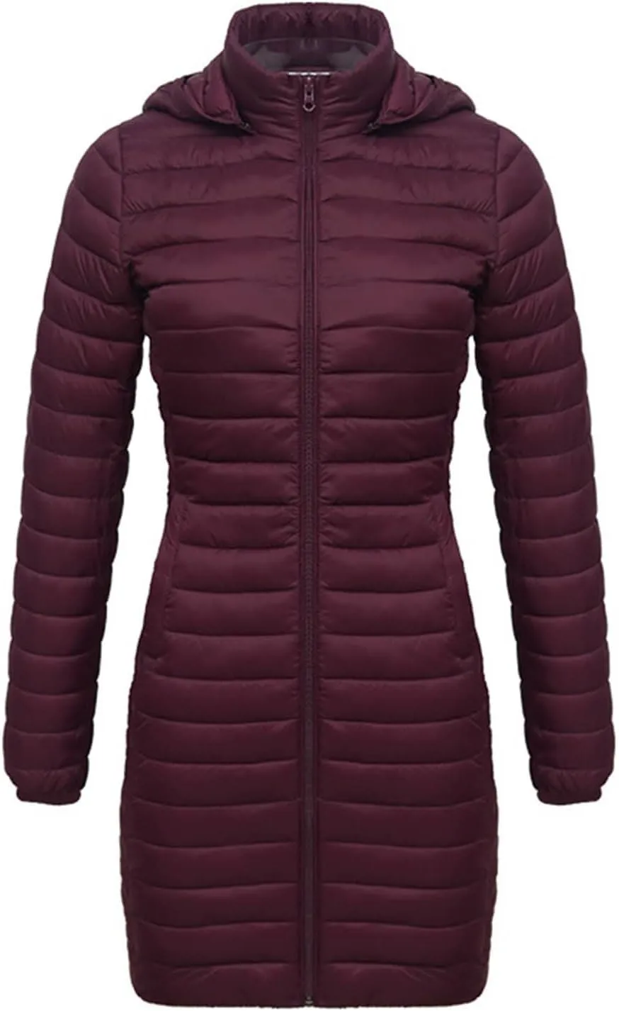Women's Lightweight Puffer Jackets Winter Warm Long Sleeve Zip Quilted Padded Jacket Plus Size Down Jackets With Hood