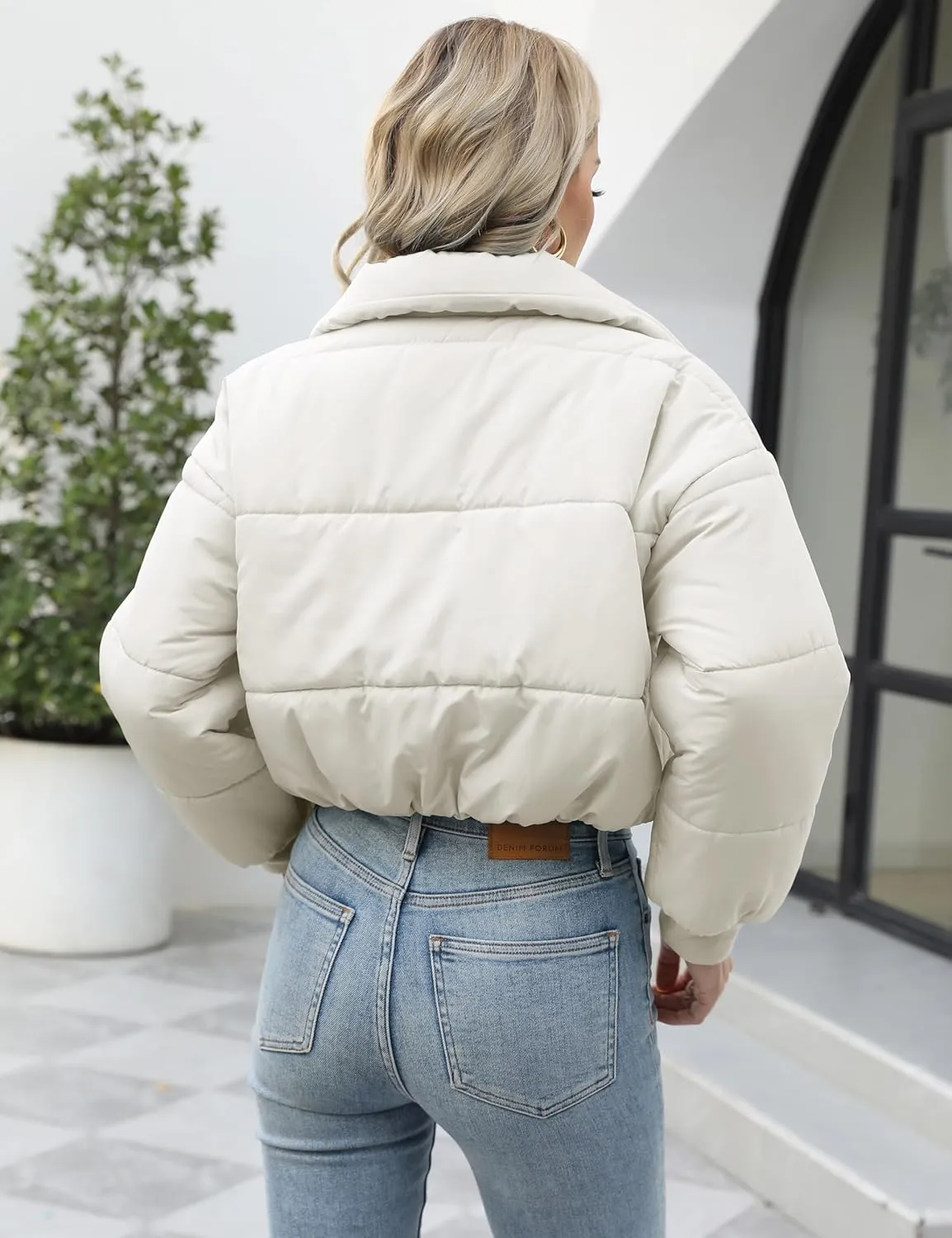 Womens Lightweight Warm Cropped Jacket Zipper Puffer Jacket Quilted Short Down Coat