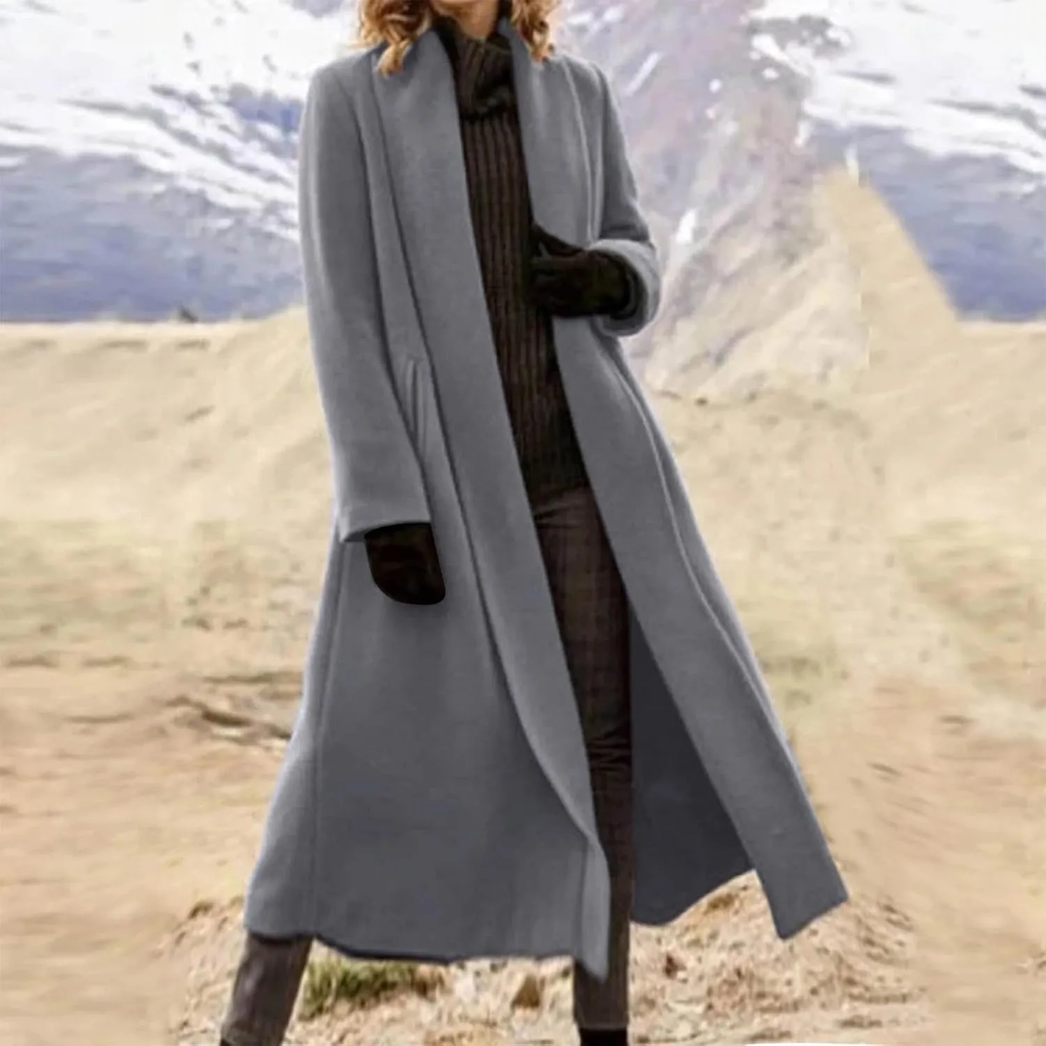 Womens Long Pea Coats Winter Warm Trench Coat Bussiness Casual Jackets Outerwear Solid Color Elegant Coats Fall