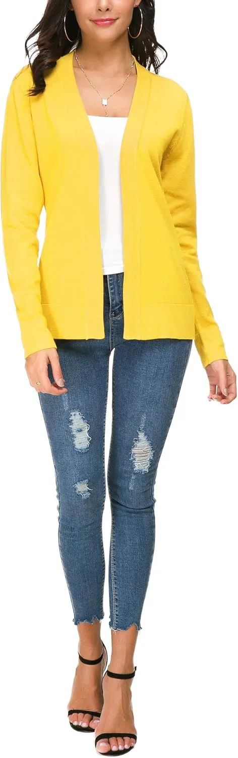 Women's Long Sleeve Open Front Cardigan Sweater Lightweight Casual Knit Sweaters