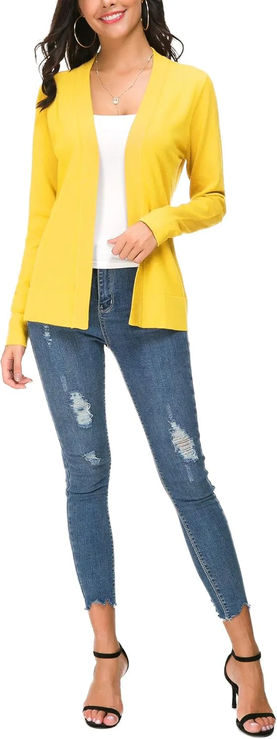 Women's Long Sleeve Open Front Cardigan Sweater Lightweight Casual Knit Sweaters