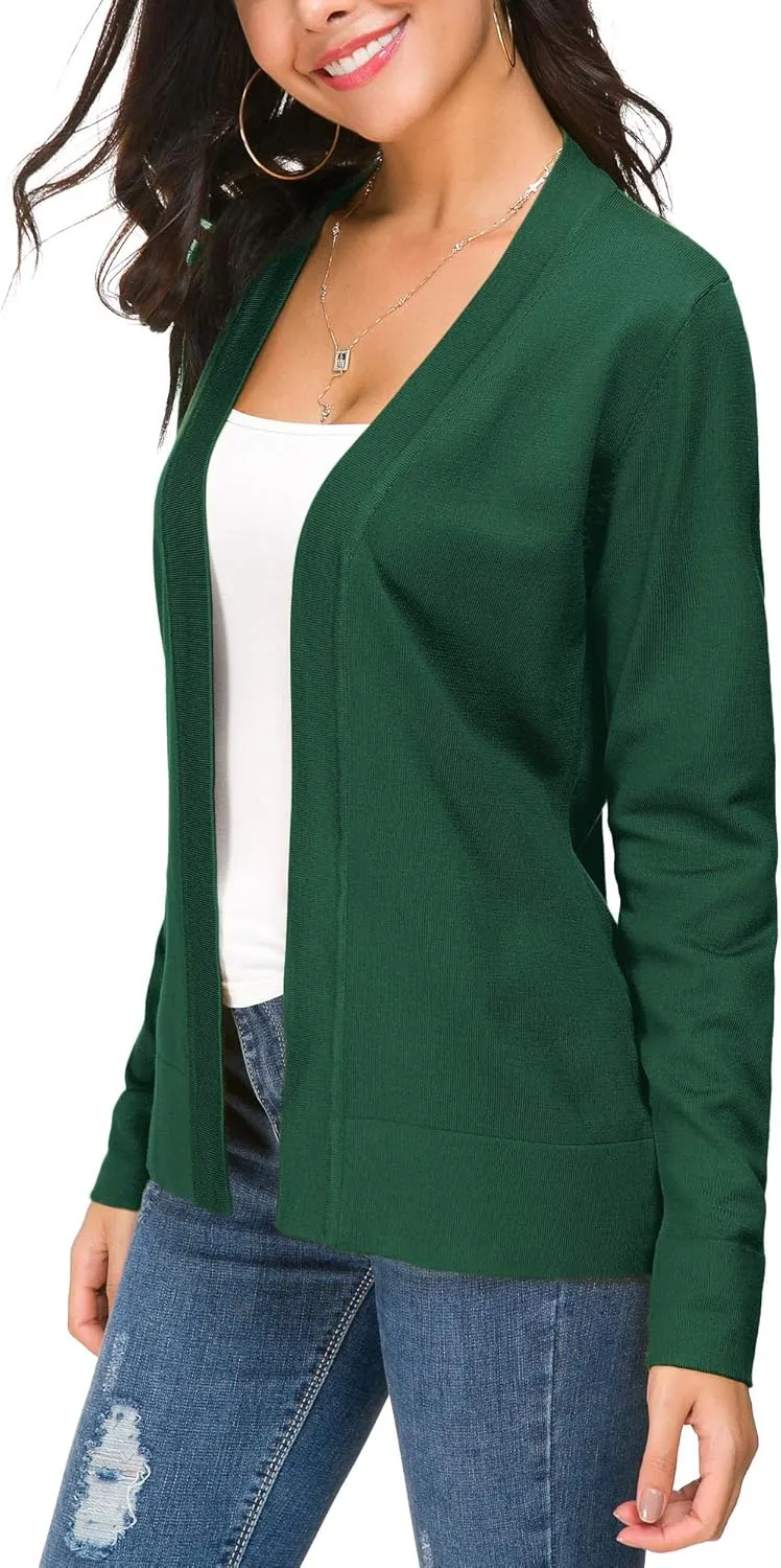 Women's Long Sleeve Open Front Cardigan Sweater Lightweight Casual Knit Sweaters